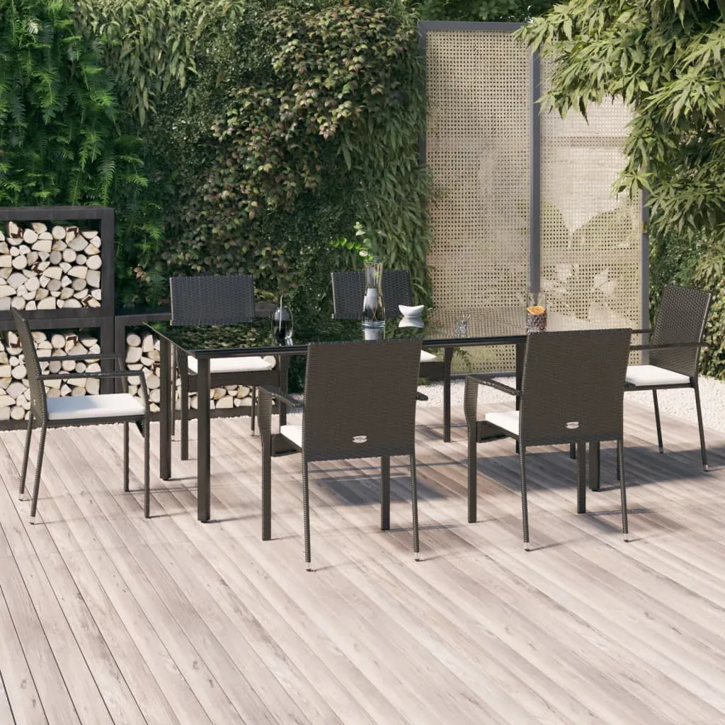 vidaXL Set da Pranzo da Giardino 7 pz Nero con Cuscini in Polyrattan