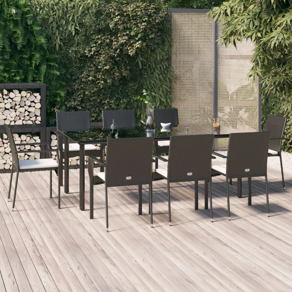 vidaXL Set da Pranzo da Giardino 9 pz con Cuscini Nero in Polyrattan