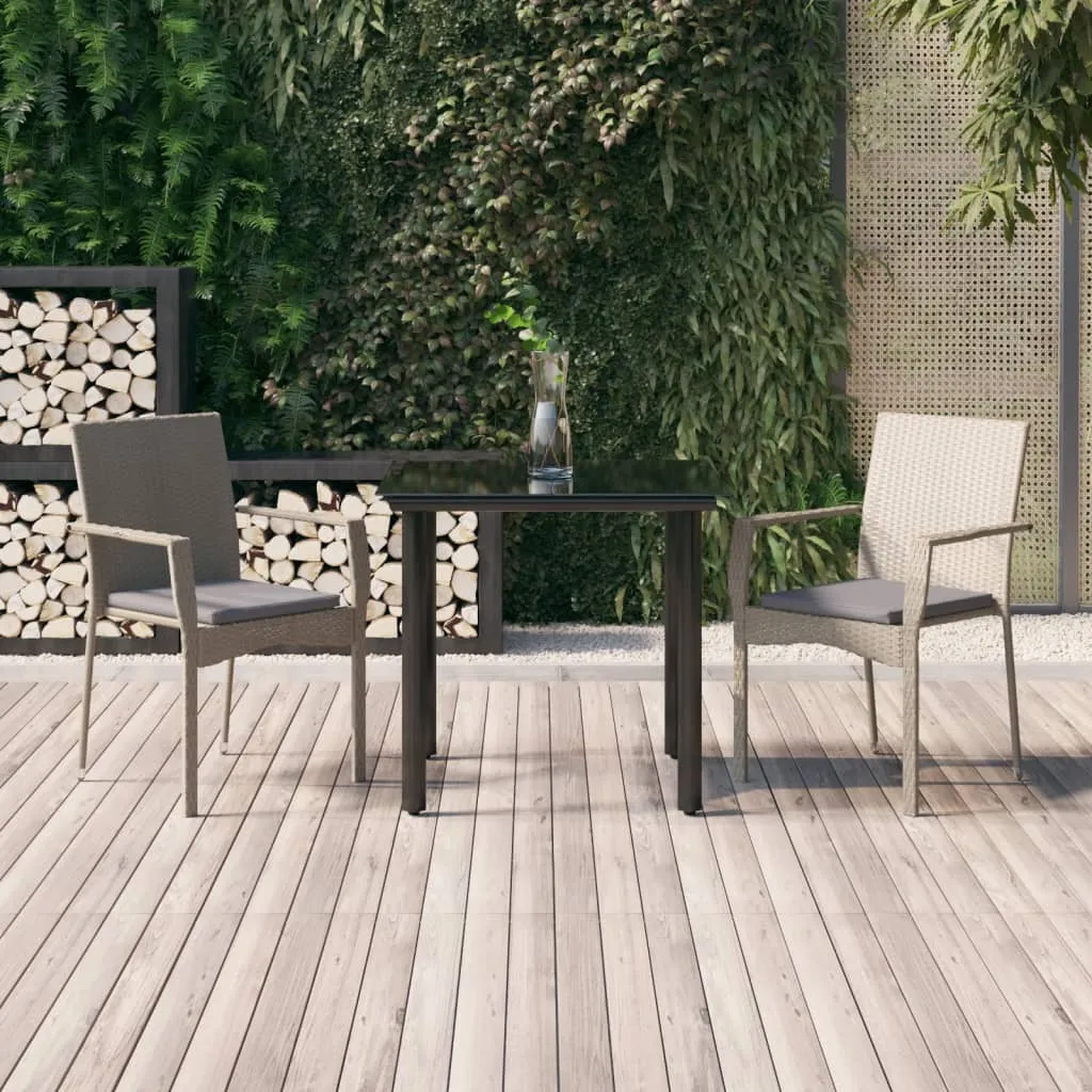 vidaXL Set Salotto Giardino 3 pz con Cuscini Nero e Grigio Polyrattan