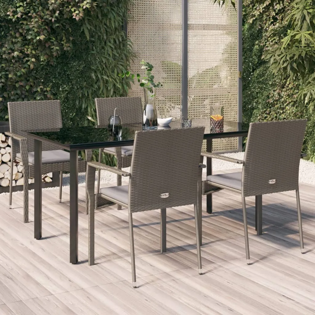 vidaXL Set da Pranzo Giardino 5pz Nero e Grigio con Cuscini Polyrattan