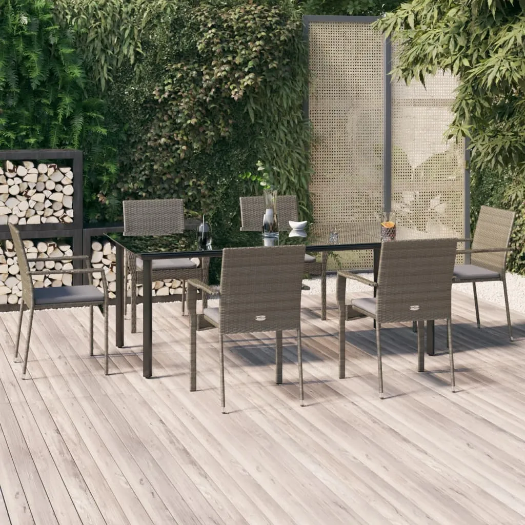 vidaXL Set da Pranzo Giardino 7pz Nero e Grigio con Cuscini Polyrattan