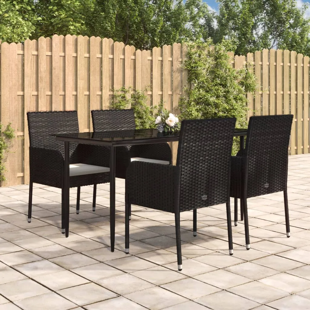 vidaXL Set da Pranzo da Giardino 5 pz Nero con Cuscini in Polyrattan