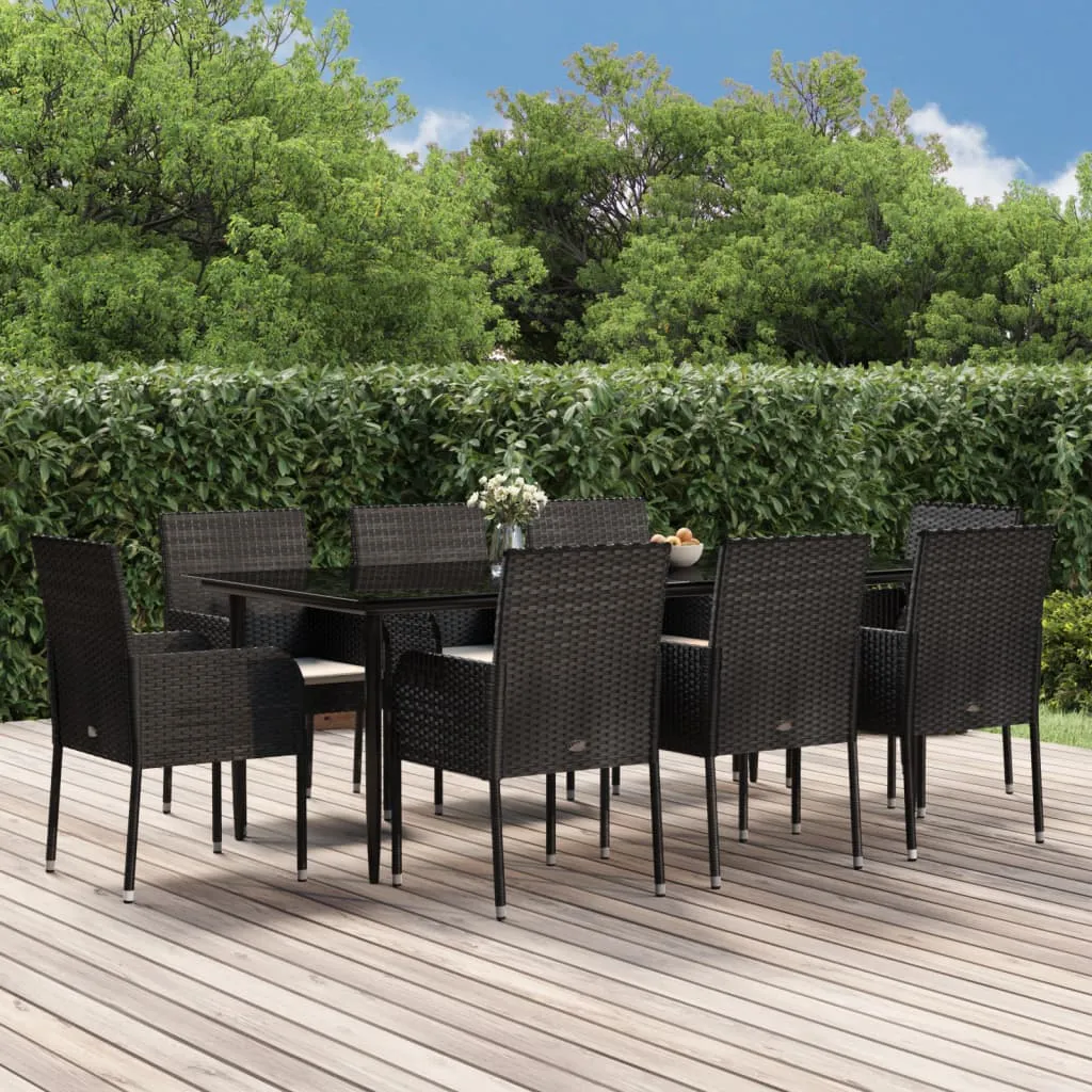 vidaXL Set da Pranzo da Giardino 9 pz con Cuscini Nero in Polyrattan