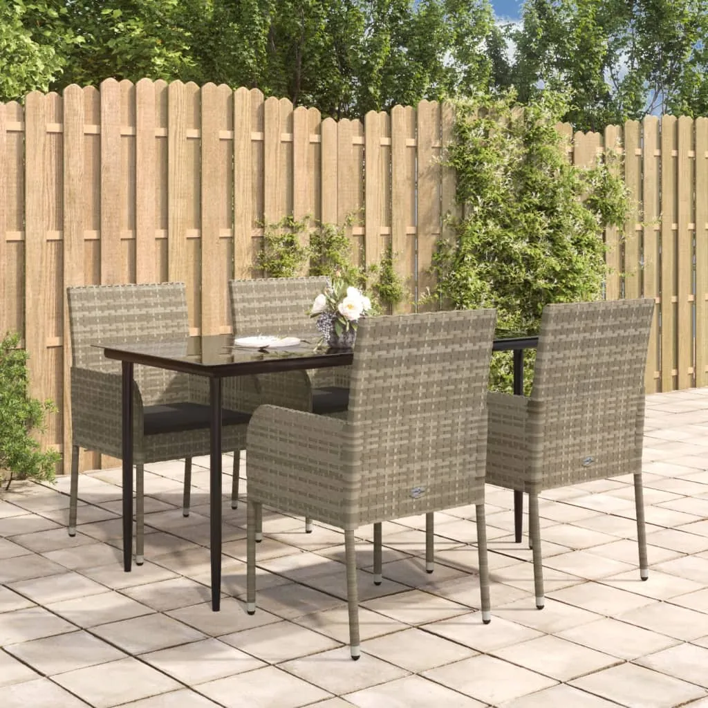 vidaXL Set da Pranzo Giardino 5pz Nero e Grigio con Cuscini Polyrattan