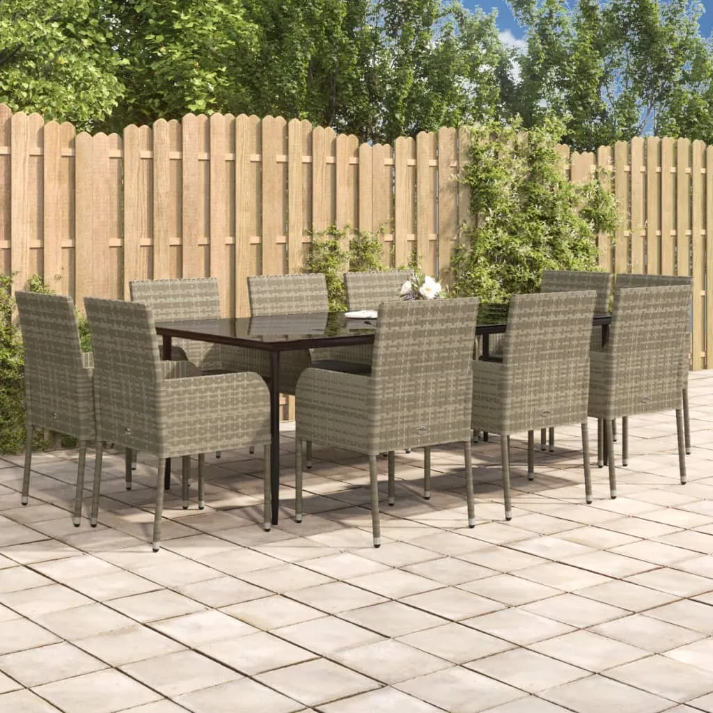 vidaXL Set Mobili Giardino 11 pz con Cuscini Polyrattan Nero e Grigio