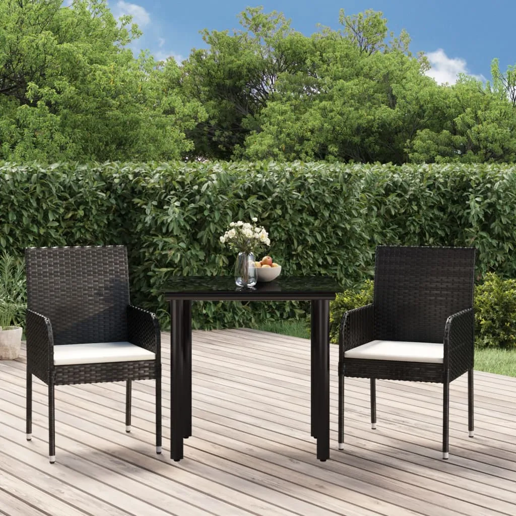 vidaXL Set da Pranzo da Giardino 3 pz con Cuscini Nero in Polyrattan