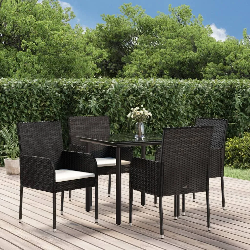 vidaXL Set da Pranzo da Giardino 5 pz Nero con Cuscini in Polyrattan