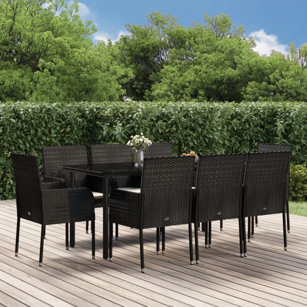 vidaXL Set da Pranzo da Giardino 9 pz con Cuscini Nero in Polyrattan