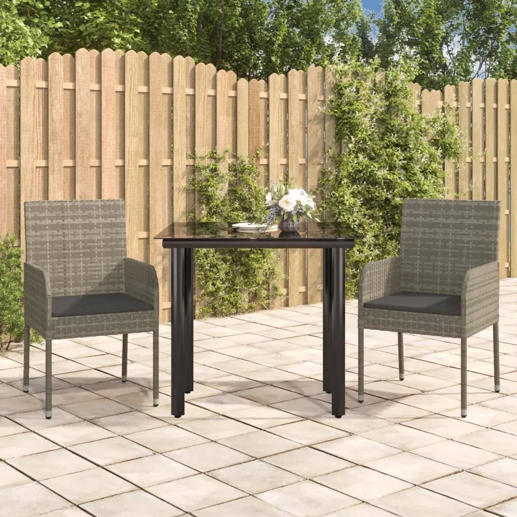 vidaXL Set Salotto Giardino 3 pz con Cuscini Nero e Grigio Polyrattan