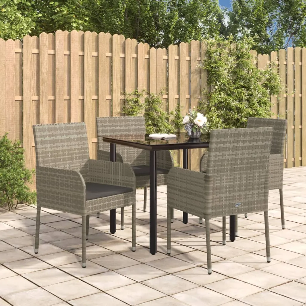 vidaXL Set da Pranzo Giardino 5pz Nero e Grigio con Cuscini Polyrattan