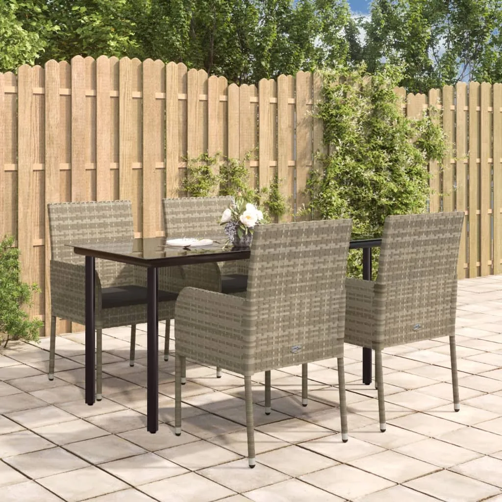 vidaXL Set da Pranzo Giardino 5pz Nero e Grigio con Cuscini Polyrattan