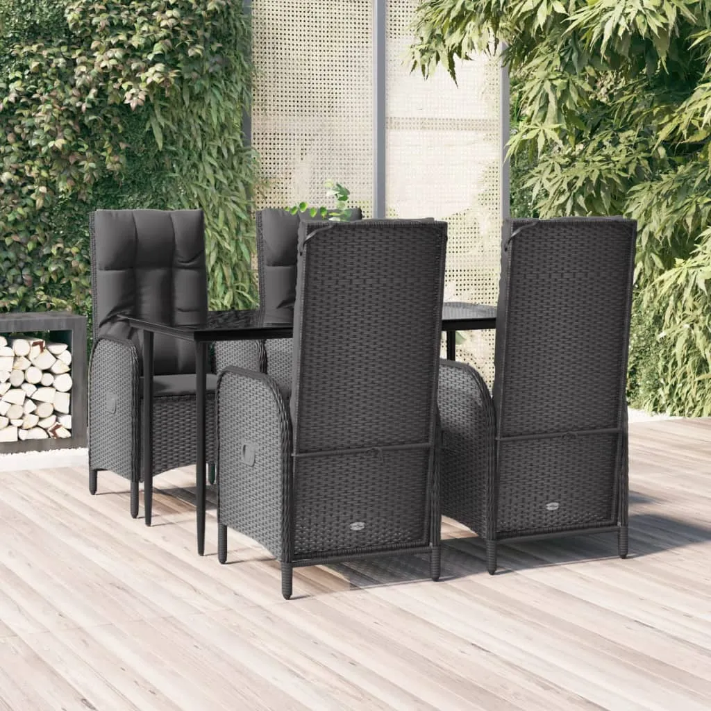 vidaXL Set da Pranzo da Giardino 5 pz Nero con Cuscini in Polyrattan