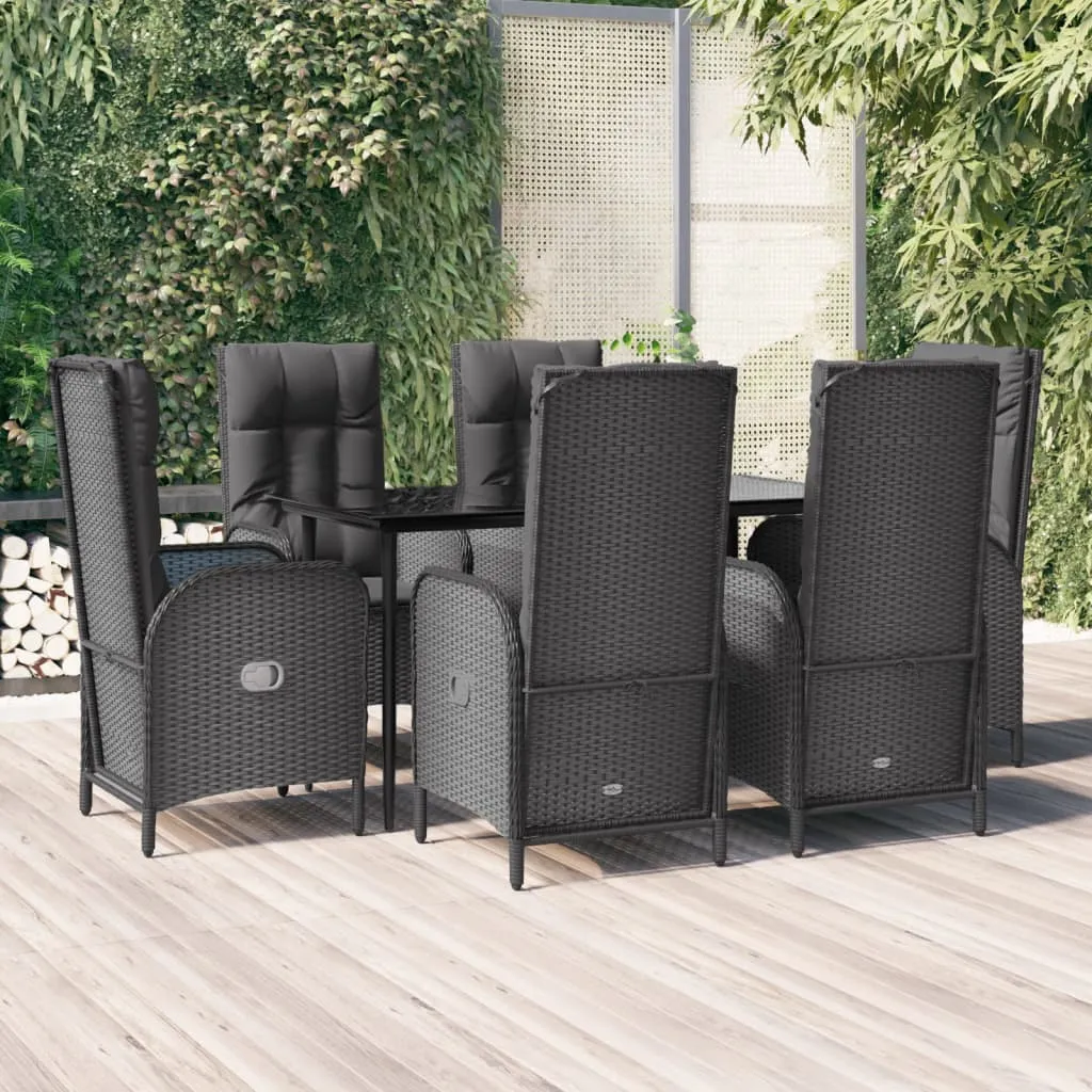 vidaXL Set da Pranzo da Giardino 7 pz Nero con Cuscini in Polyrattan