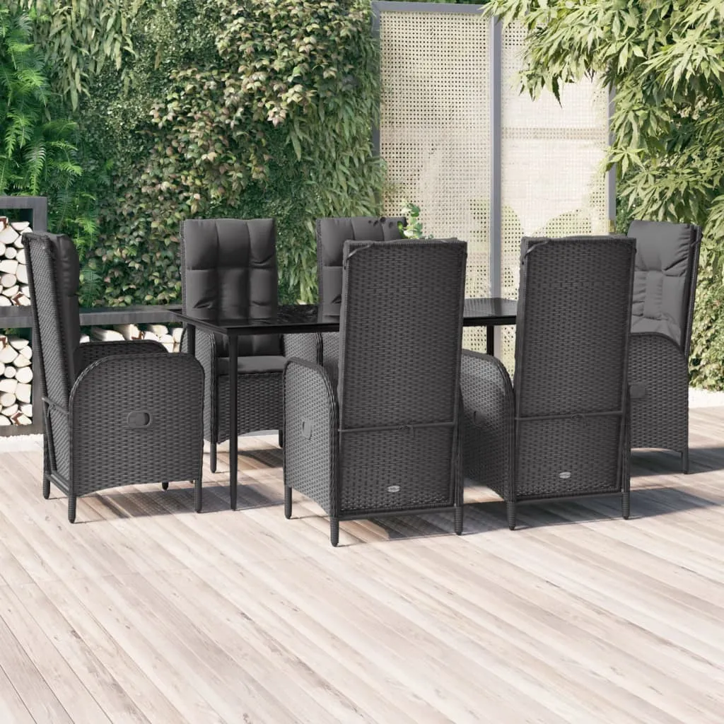 vidaXL Set da Pranzo da Giardino 7 pz Nero con Cuscini in Polyrattan