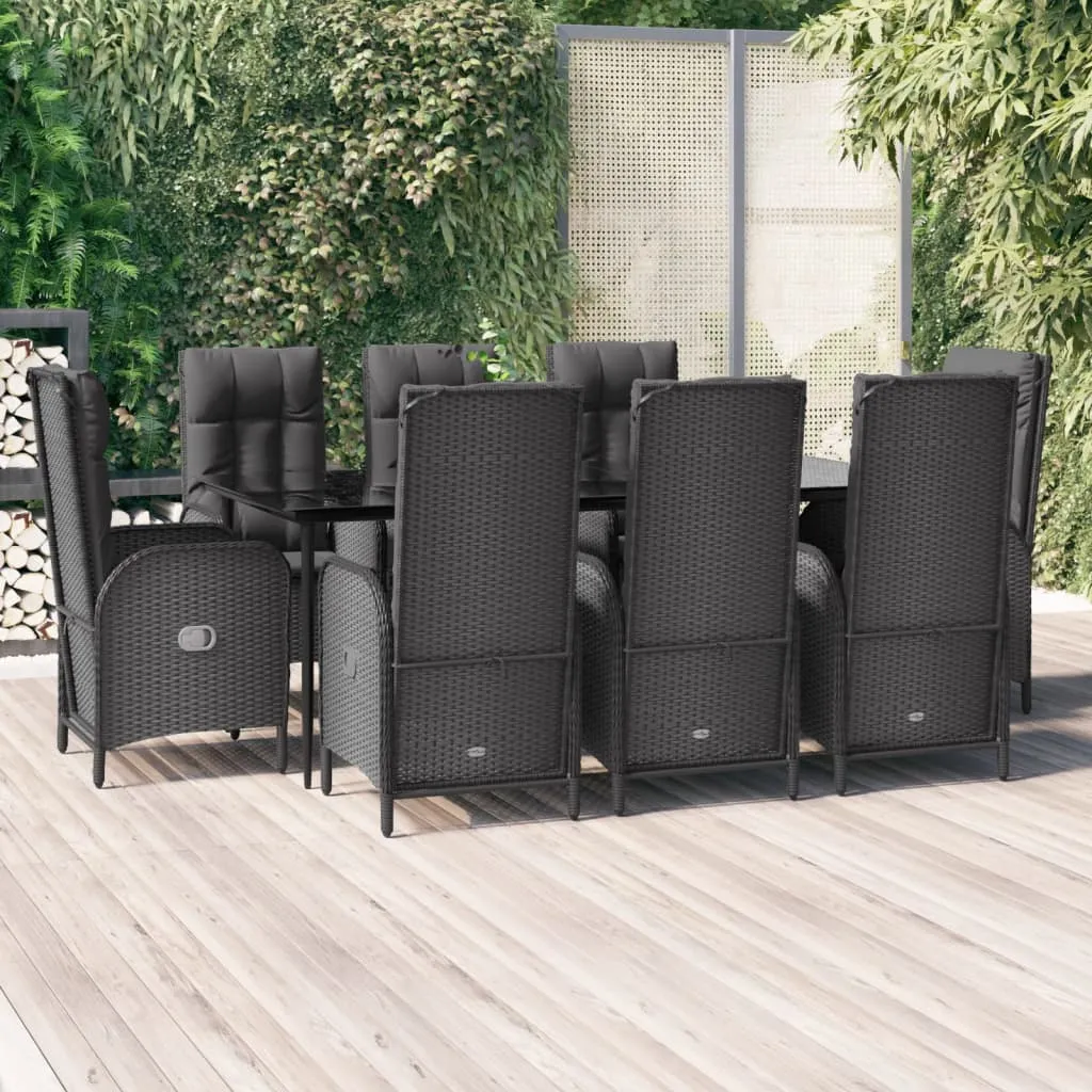 vidaXL Set da Pranzo da Giardino 9 pz con Cuscini Nero in Polyrattan