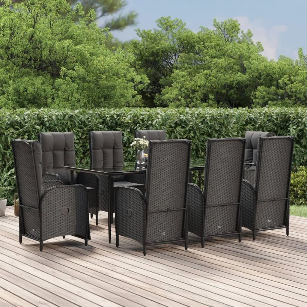 vidaXL Set da Pranzo da Giardino 9 pz con Cuscini Nero in Polyrattan