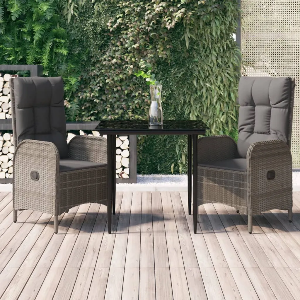 vidaXL Set Salotto Giardino 3 pz con Cuscini Nero e Grigio Polyrattan