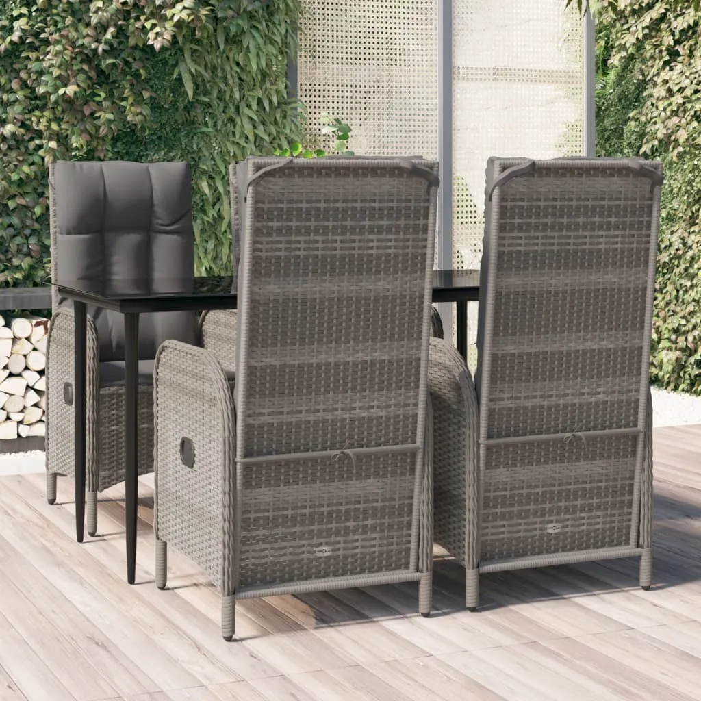 vidaXL Set da Pranzo Giardino 5pz Nero e Grigio con Cuscini Polyrattan