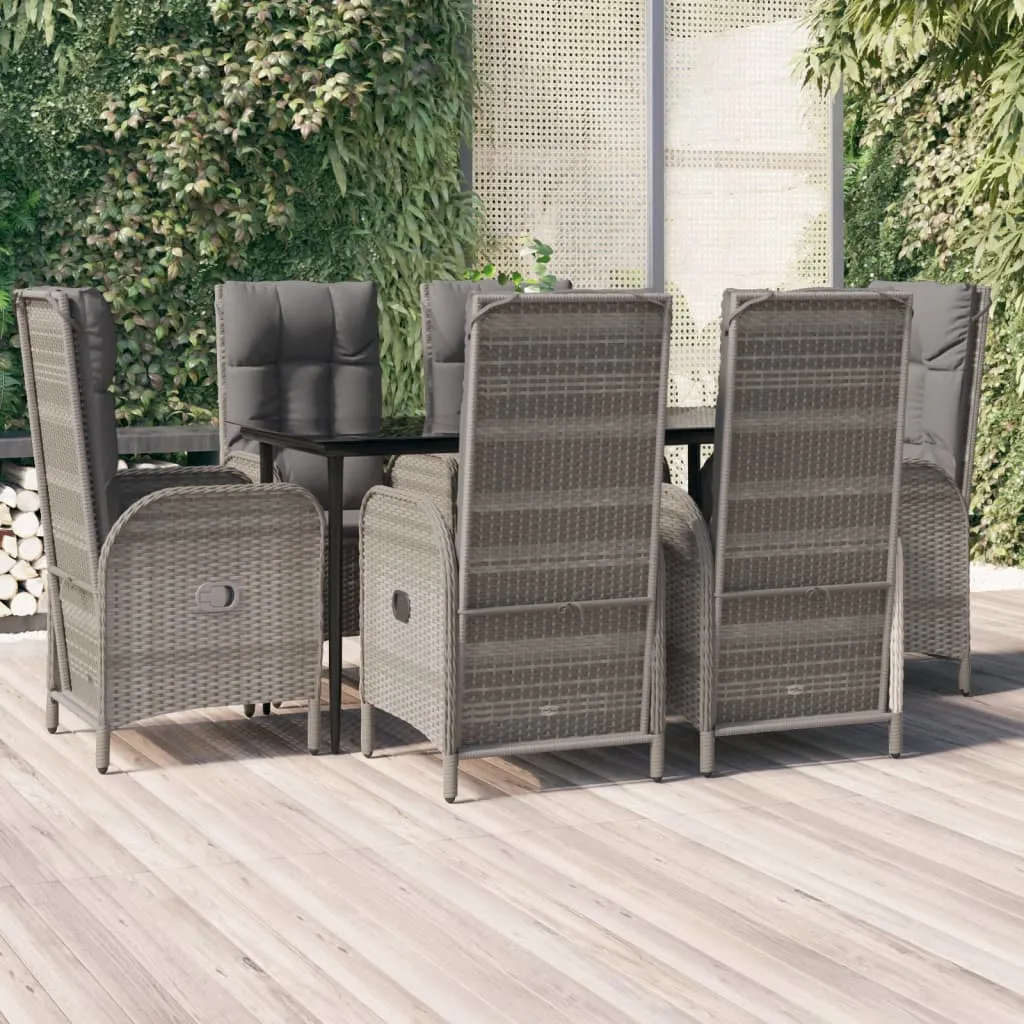 vidaXL Set da Pranzo Giardino 7pz Nero e Grigio con Cuscini Polyrattan