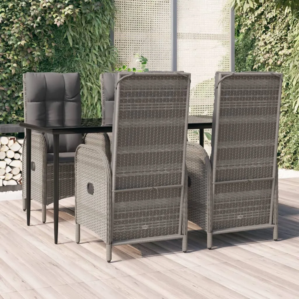 vidaXL Set da Pranzo Giardino 5pz Nero e Grigio con Cuscini Polyrattan