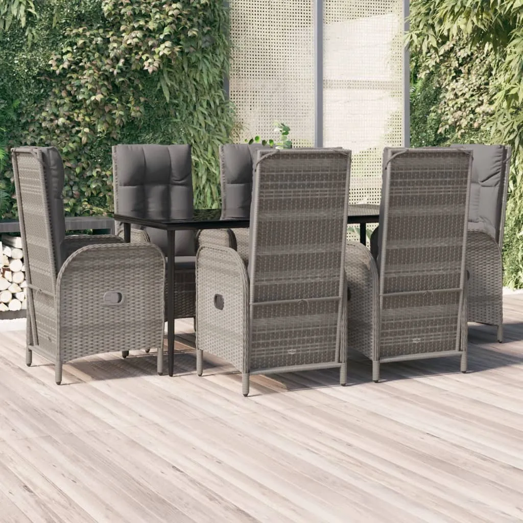 vidaXL Set da Pranzo Giardino 7pz Nero e Grigio con Cuscini Polyrattan