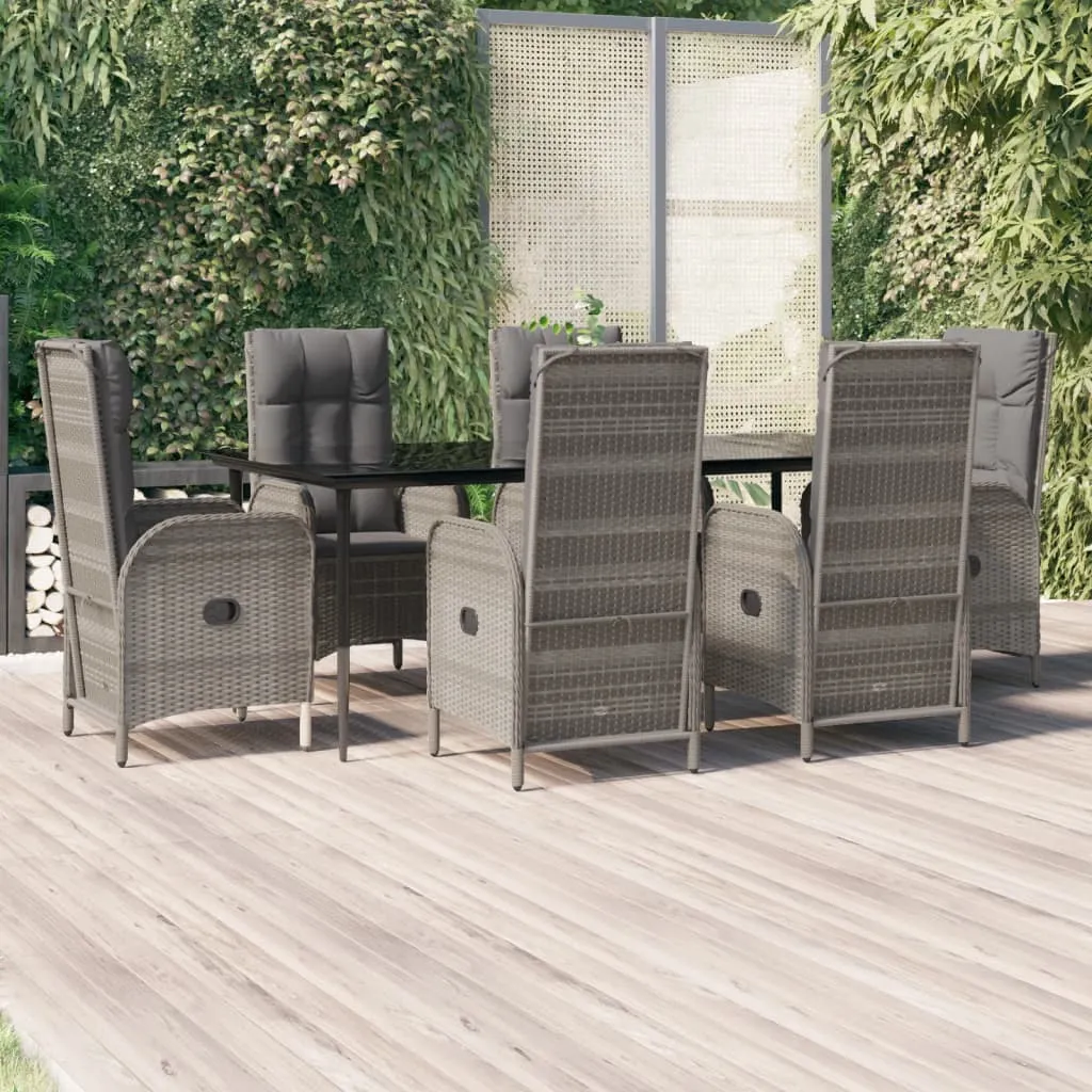 vidaXL Set da Pranzo Giardino 7pz Nero e Grigio con Cuscini Polyrattan