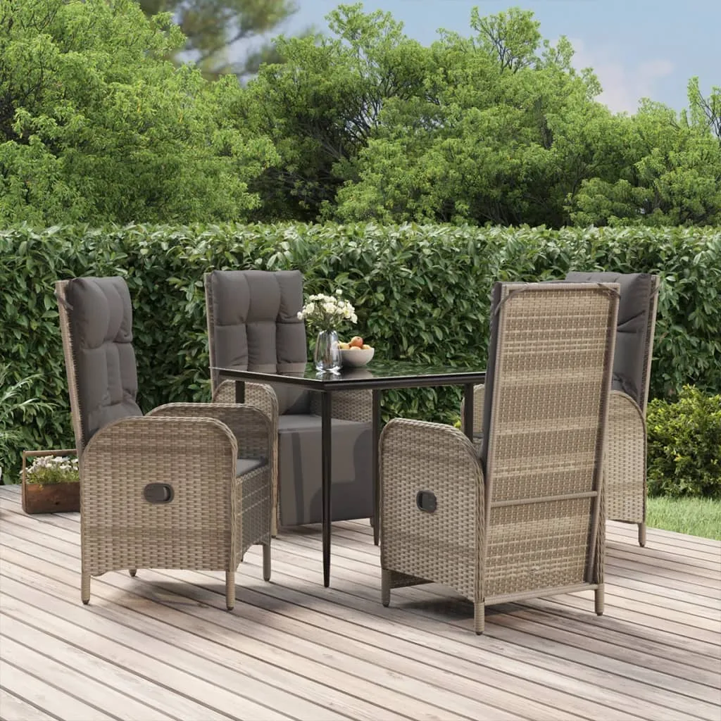 vidaXL Set da Pranzo Giardino 5pz Nero e Grigio con Cuscini Polyrattan