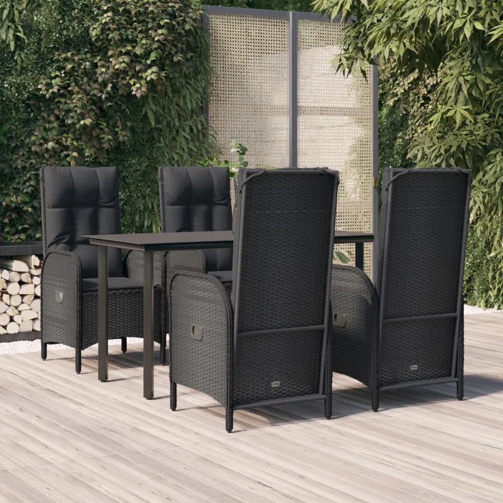 vidaXL Set da Pranzo da Giardino 5 pz Nero con Cuscini in Polyrattan