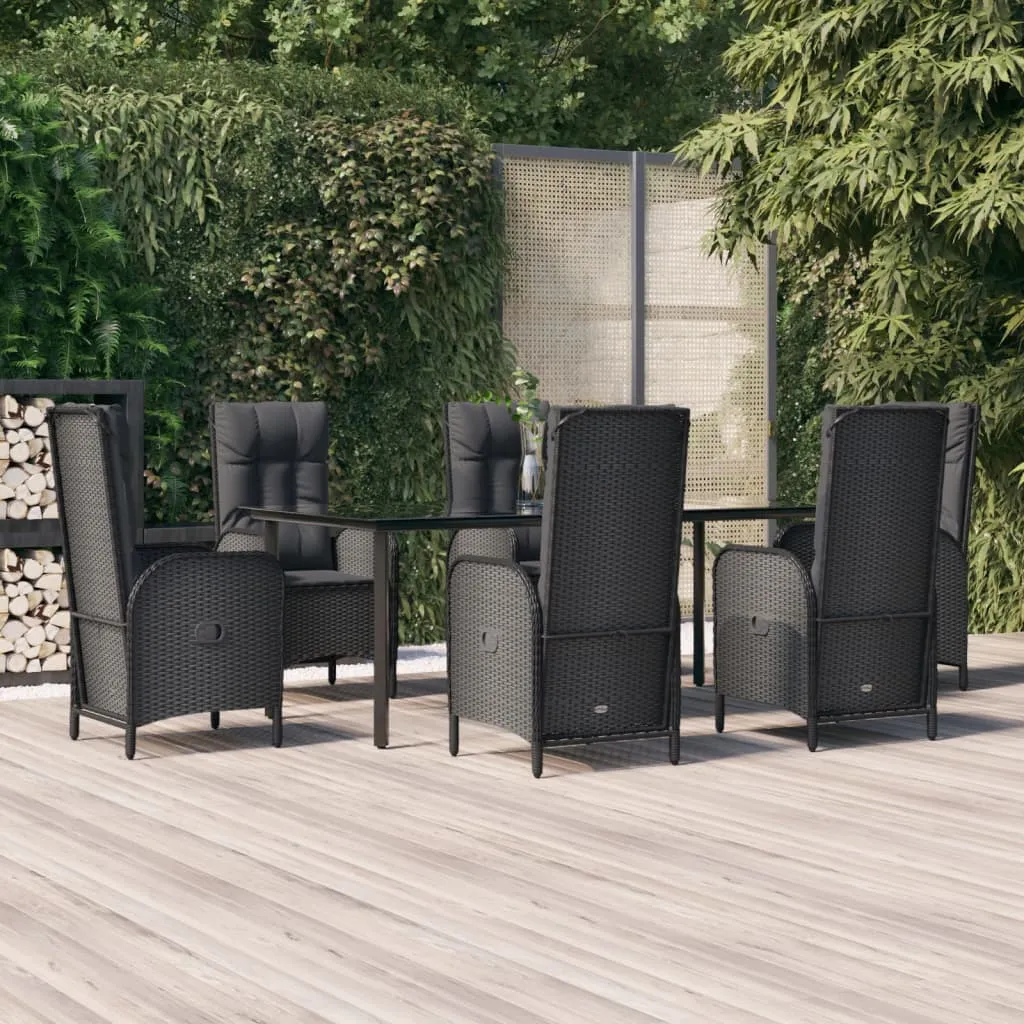 vidaXL Set da Pranzo da Giardino 7 pz Nero con Cuscini in Polyrattan