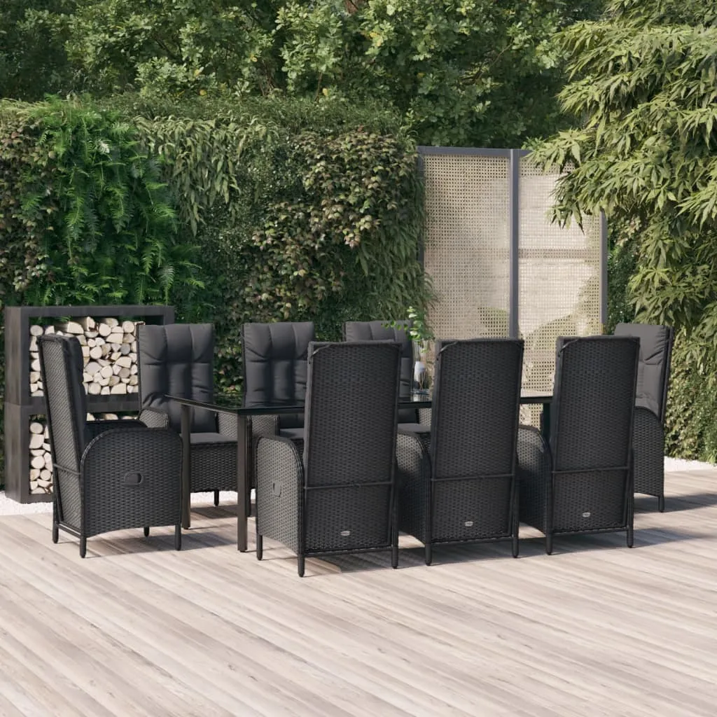 vidaXL Set da Pranzo da Giardino 9 pz con Cuscini Nero in Polyrattan