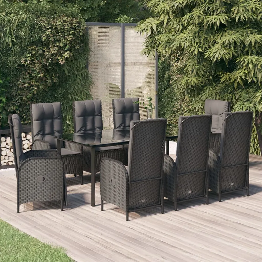 vidaXL Set da Pranzo da Giardino 9 pz con Cuscini Nero in Polyrattan