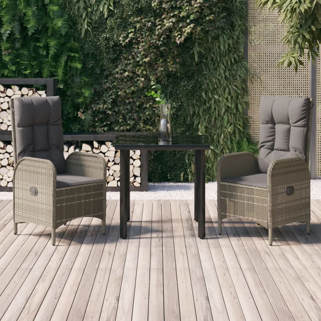 vidaXL Set Salotto Giardino 3 pz con Cuscini Nero e Grigio Polyrattan