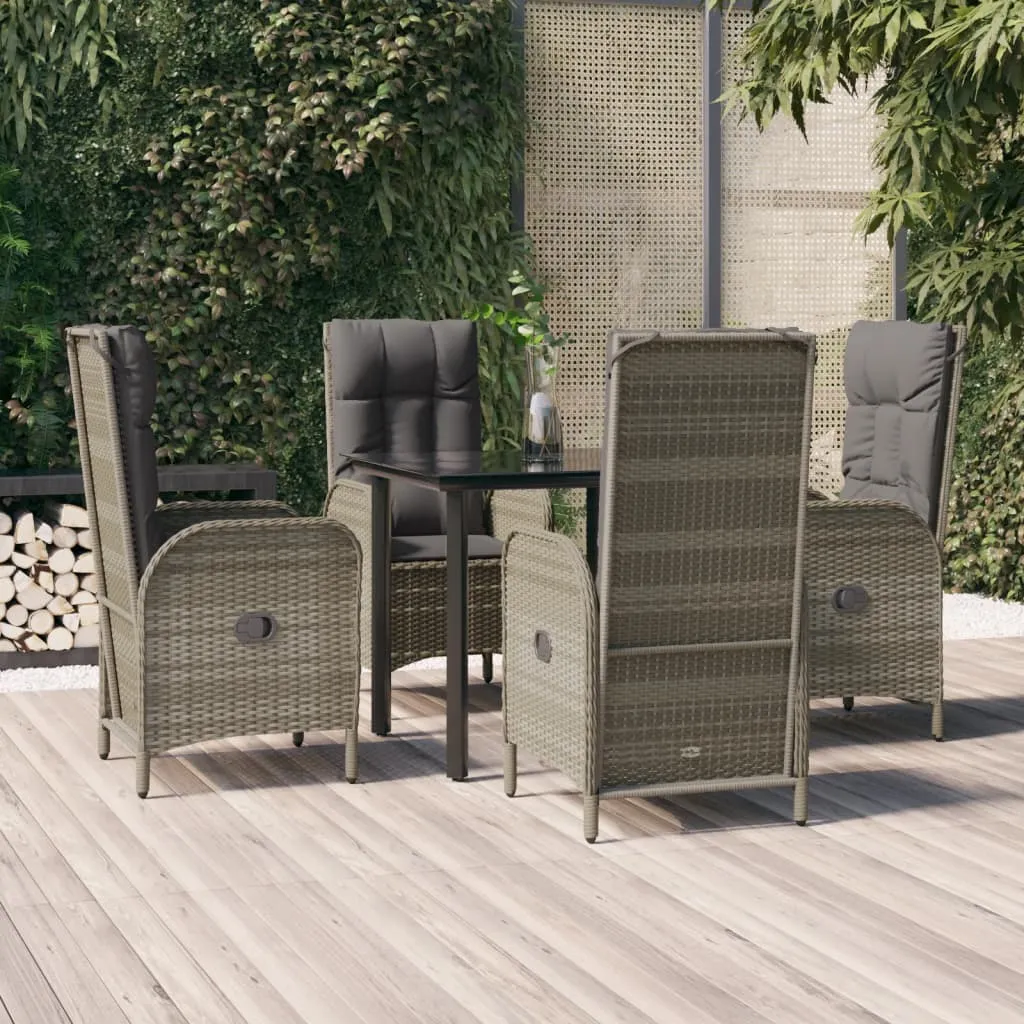 vidaXL Set da Pranzo Giardino 5pz Nero e Grigio con Cuscini Polyrattan