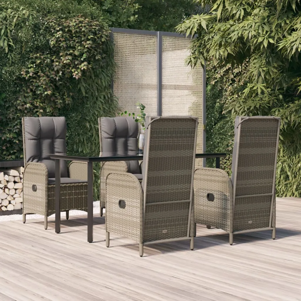 vidaXL Set da Pranzo Giardino 5pz Nero e Grigio con Cuscini Polyrattan