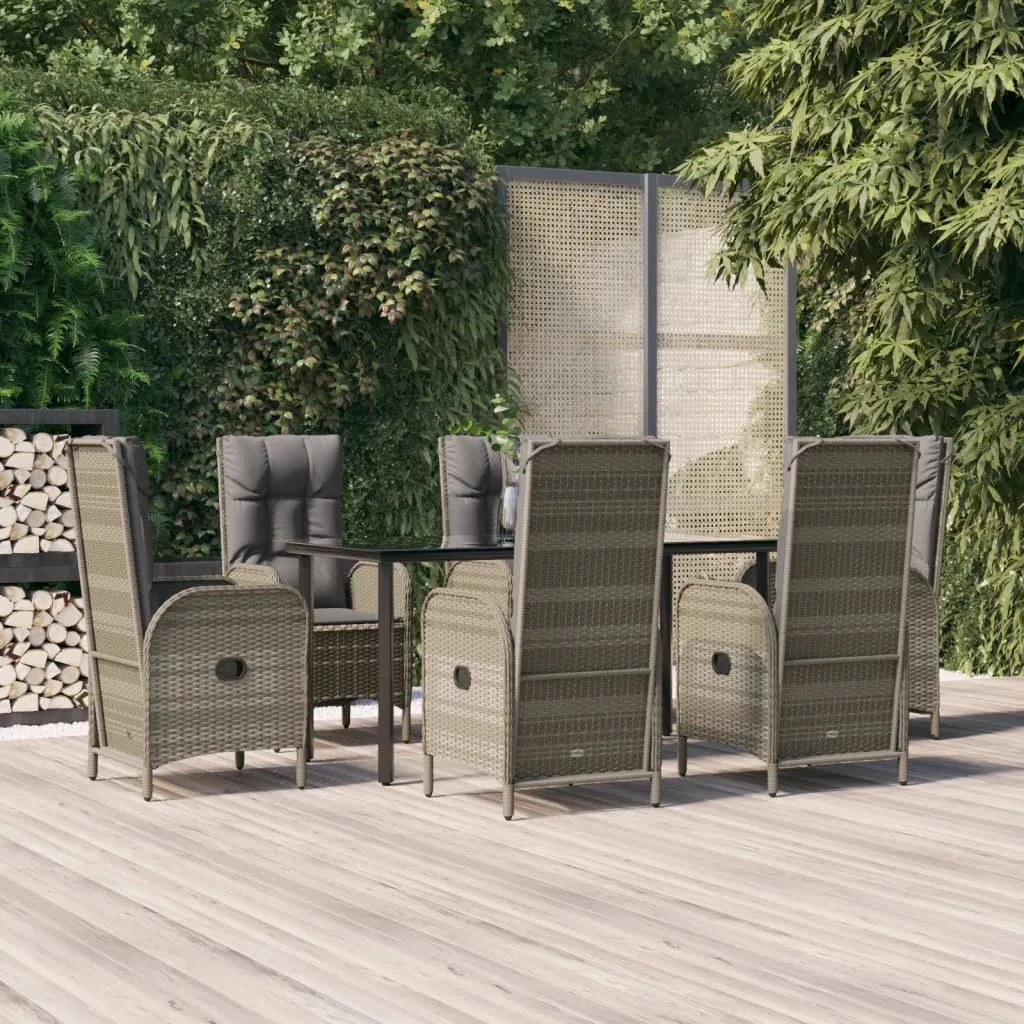 vidaXL Set da Pranzo Giardino 7pz Nero e Grigio con Cuscini Polyrattan