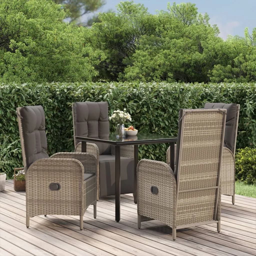 vidaXL Set da Pranzo Giardino 5pz Nero e Grigio con Cuscini Polyrattan