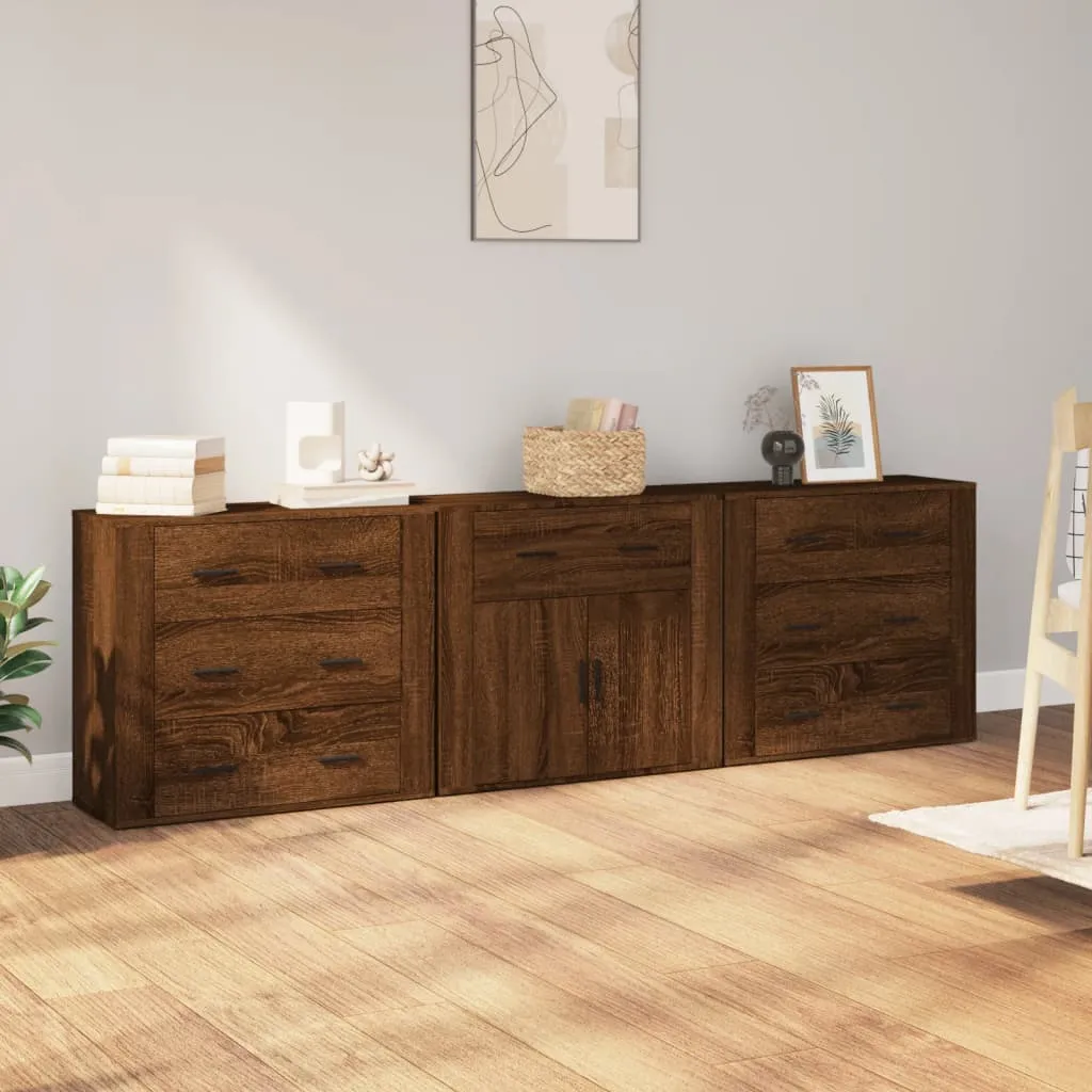 vidaXL Credenze 3 pz Rovere Marrone in Legno Multistrato