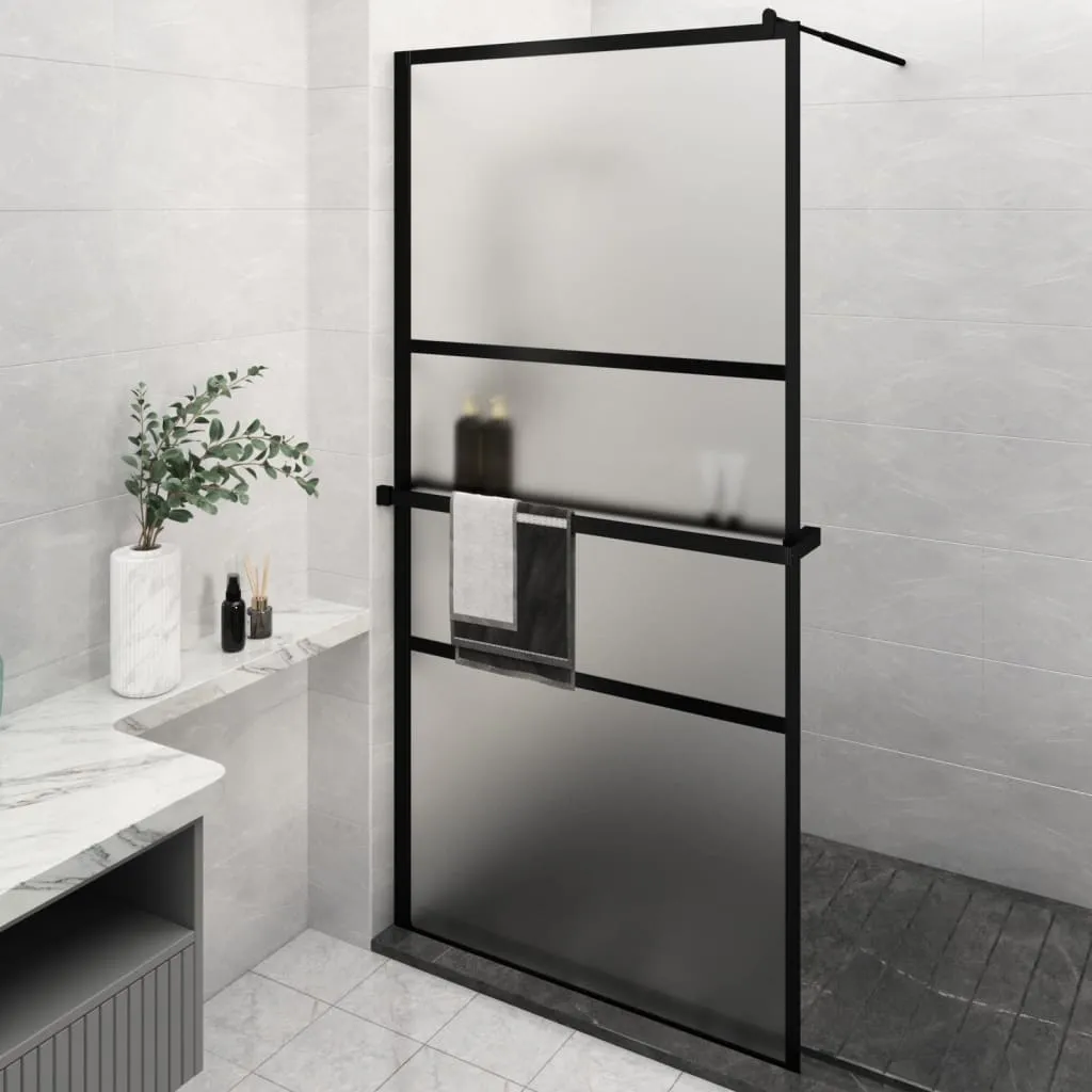 vidaXL Parete Doccia con Mensola Nera 115x195 cm Vetro ESG e Alluminio