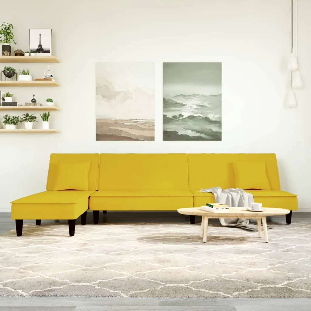 vidaXL Divano Letto a L Giallo 255x140x70 cm in Velluto