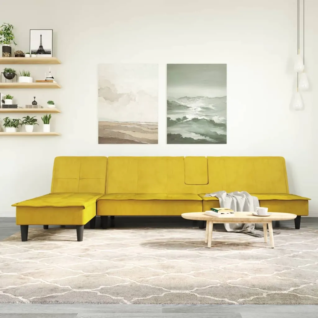 vidaXL Divano Letto a L Giallo 255x140x70 cm in Velluto