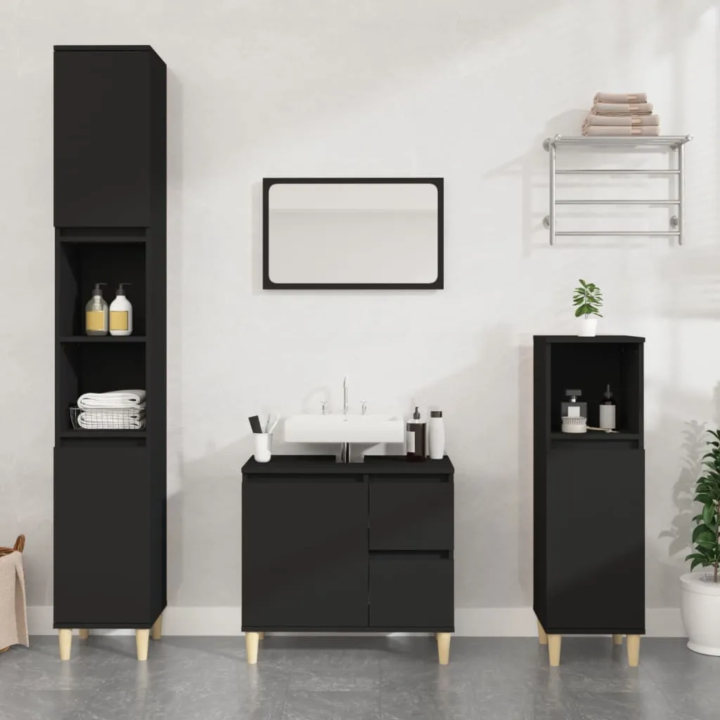 vidaXL Set di Mobili da Bagno 3 pz Nero in Legno Multistrato