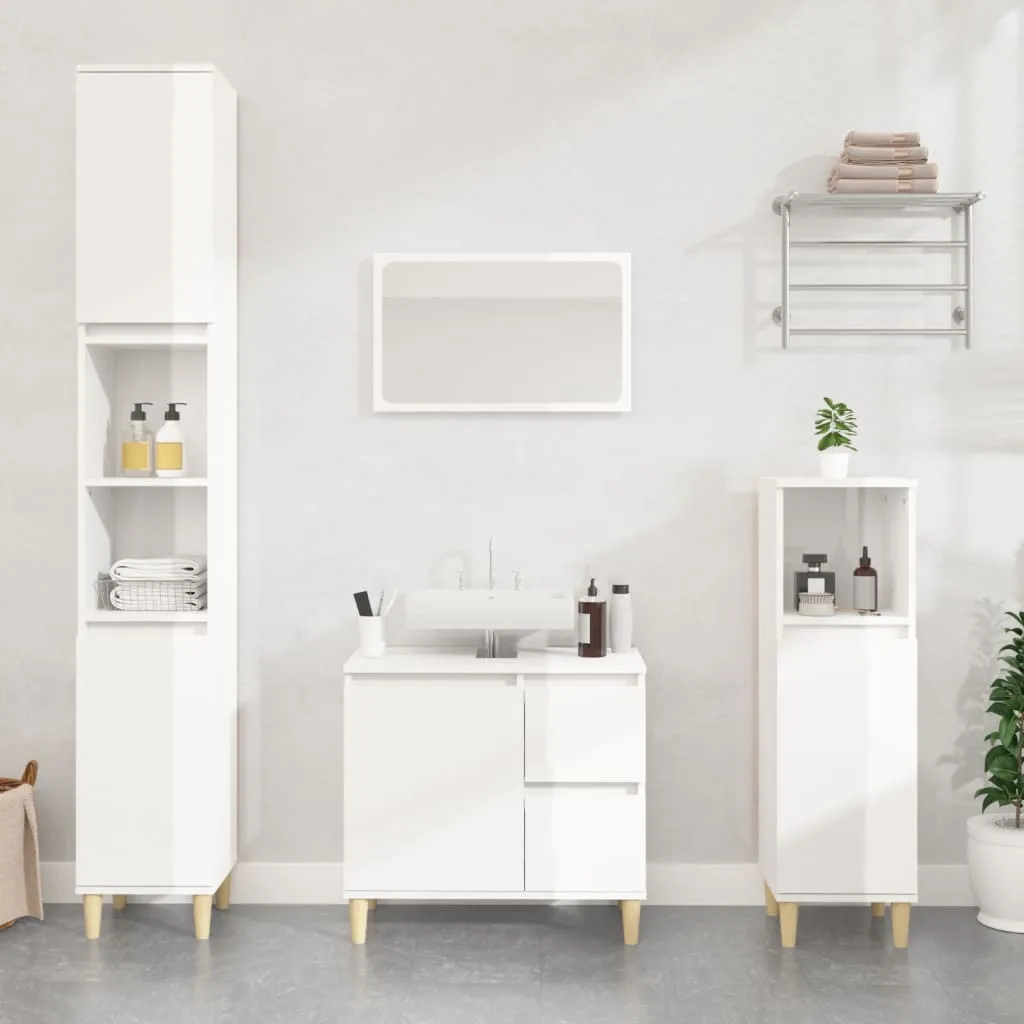 vidaXL Set Mobili da Bagno 3 pz Bianco Lucido in Legno Multistrato