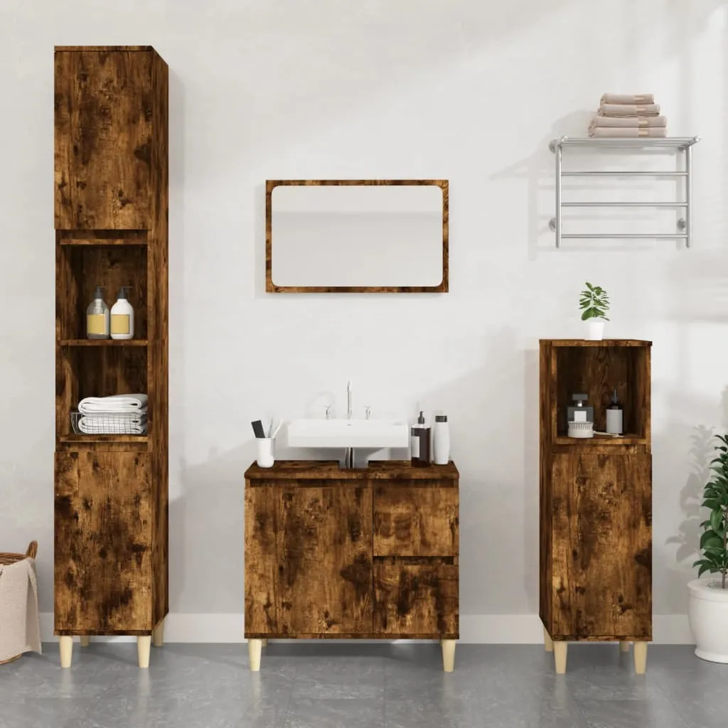 vidaXL Set Mobili da Bagno 3 pz Rovere Fumo in Legno Multistrato