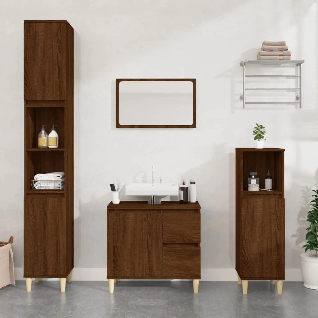 vidaXL Set Mobili da Bagno 3 pz Rovere Marrone in Legno Multistrato