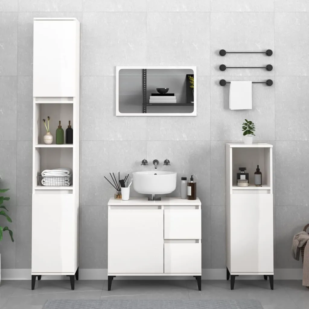 vidaXL Set Mobili da Bagno 3 pz Bianco Lucido in Legno Multistrato