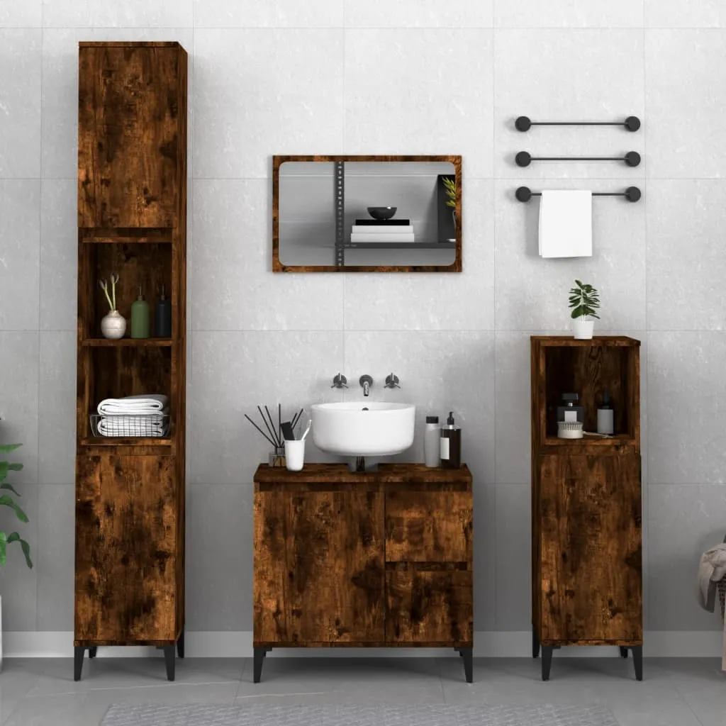 vidaXL Set Mobili da Bagno 3 pz Rovere Fumo in Legno Multistrato