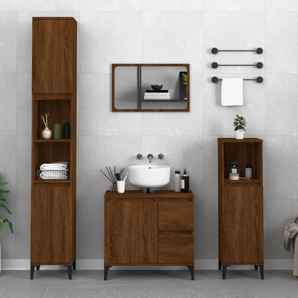 vidaXL Set Mobili da Bagno 3 pz Rovere Marrone in Legno Multistrato