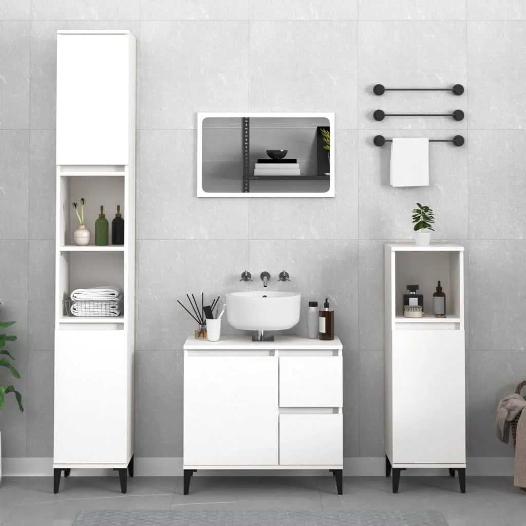 vidaXL Set Mobili da Bagno 4 pz Bianco in Legno Multistrato