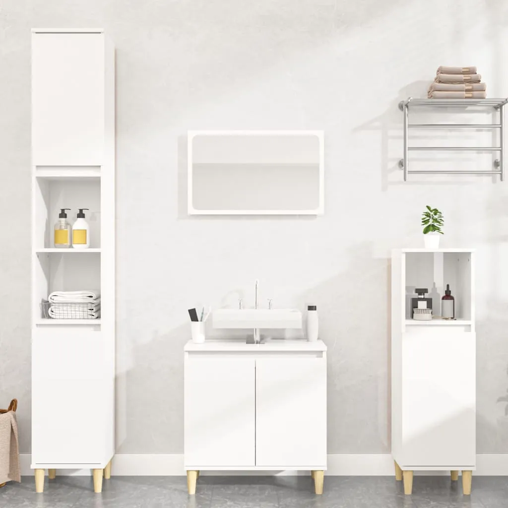 vidaXL Set Mobili da Bagno 3 pz Bianco Lucido in Legno Multistrato