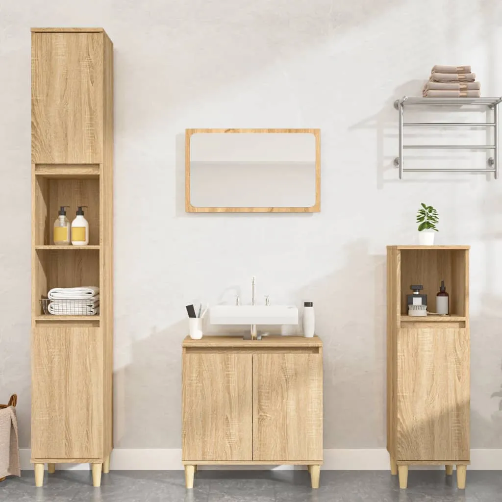 vidaXL Set Mobili da Bagno 3 pz Rovere Sonoma in Legno Multistrato